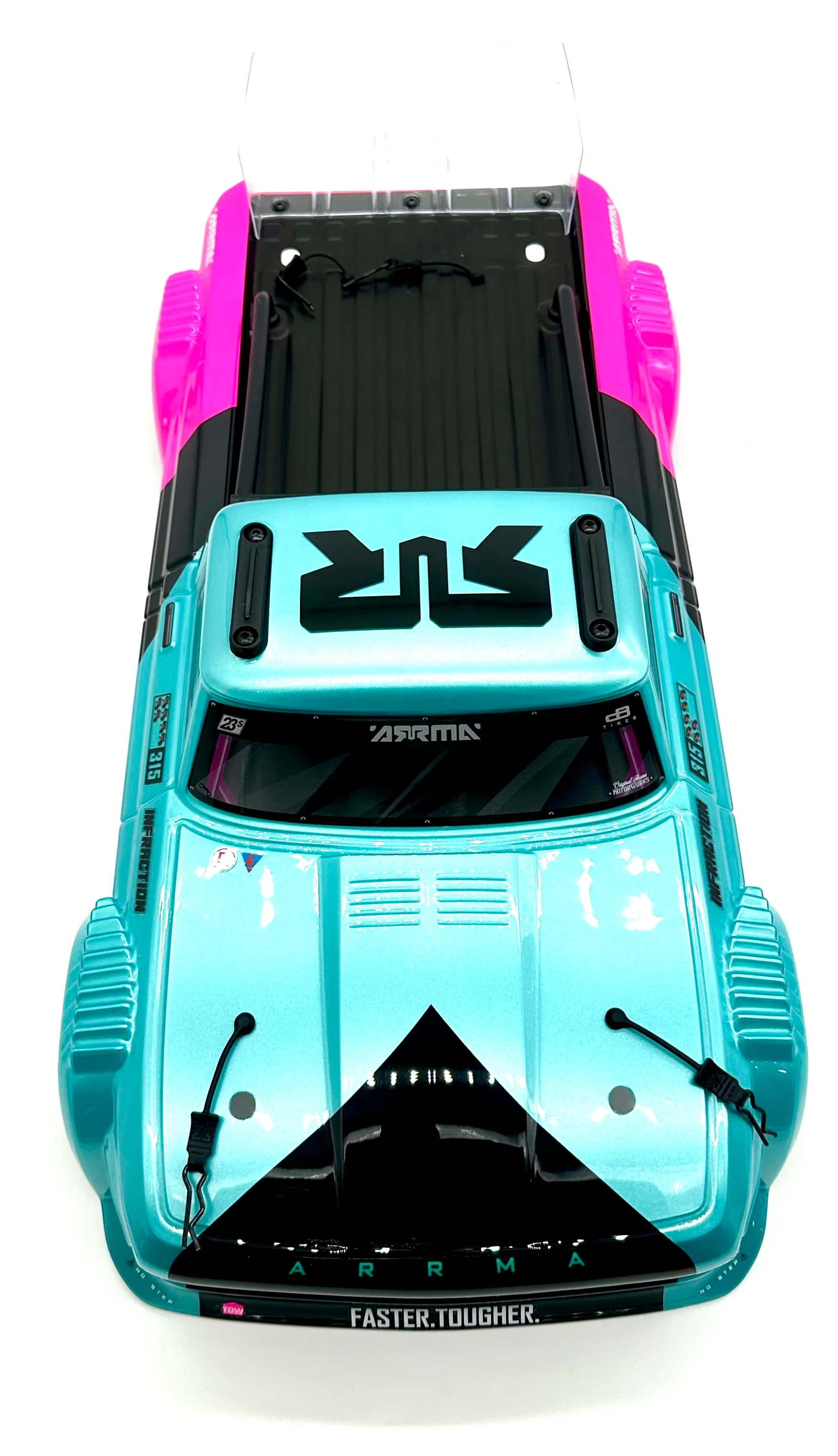 Arrma INFRACTION 4x4 223s BLX - Body Shell (Teal/Pink painted decaled trimmed ARA4315V4 - Image 5