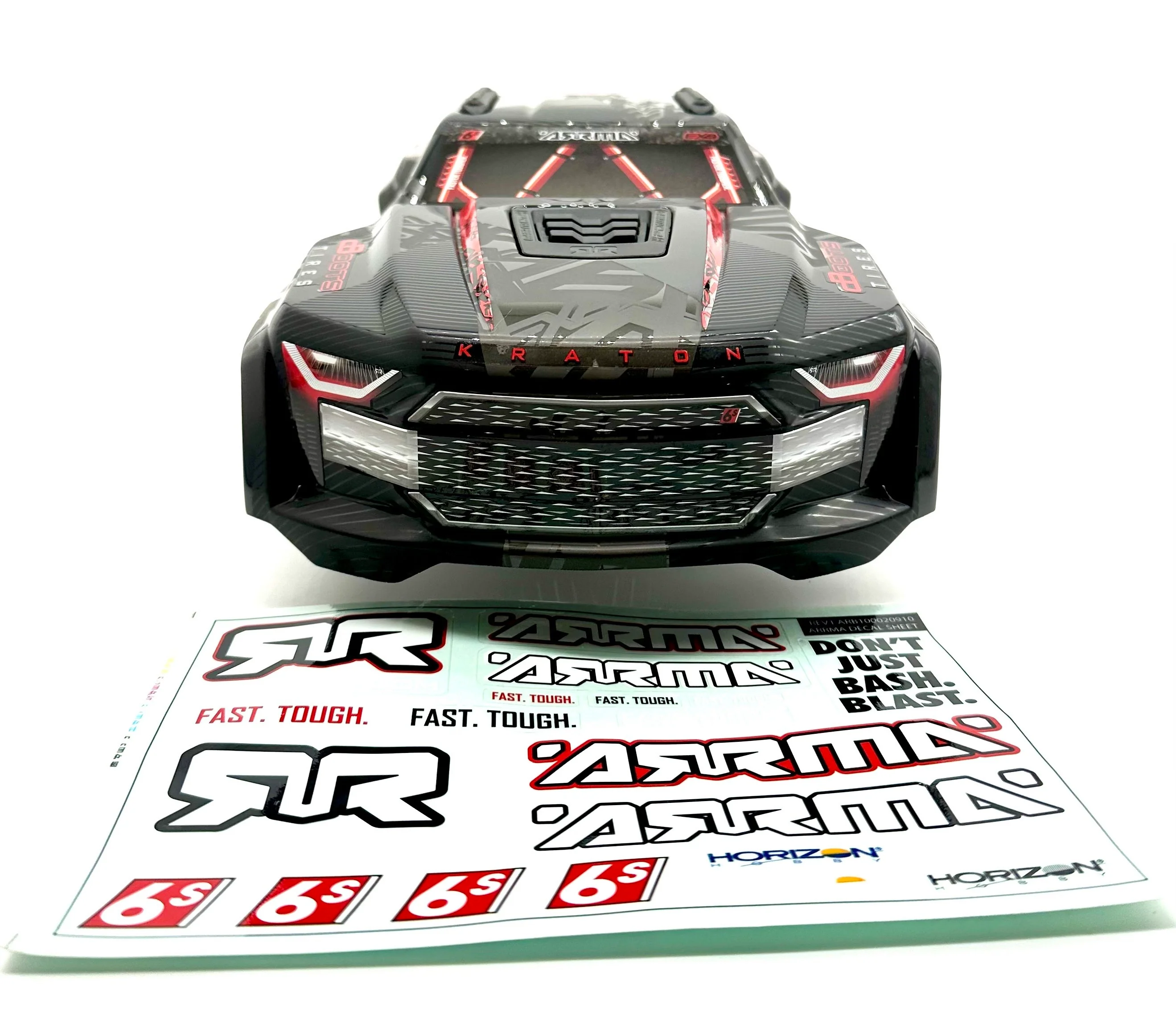 Arrma Kraton 6s EXB - BODY SHELL, Black/Red polycarbonate cover clipless ARA8708V6 - Image 3