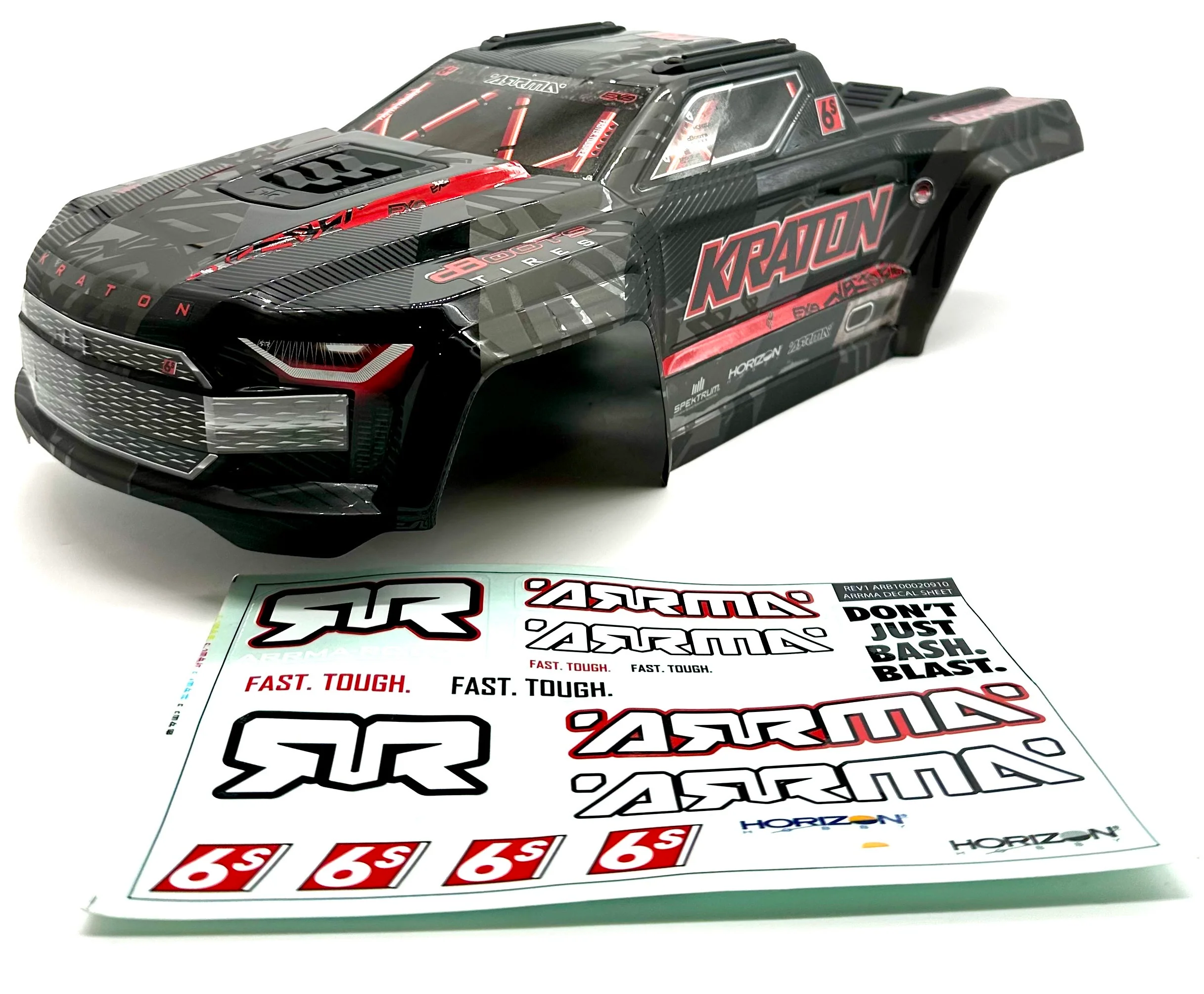 Arrma Kraton 6s EXB - BODY SHELL, Black/Red polycarbonate cover clipless ARA8708V6 - Image 4