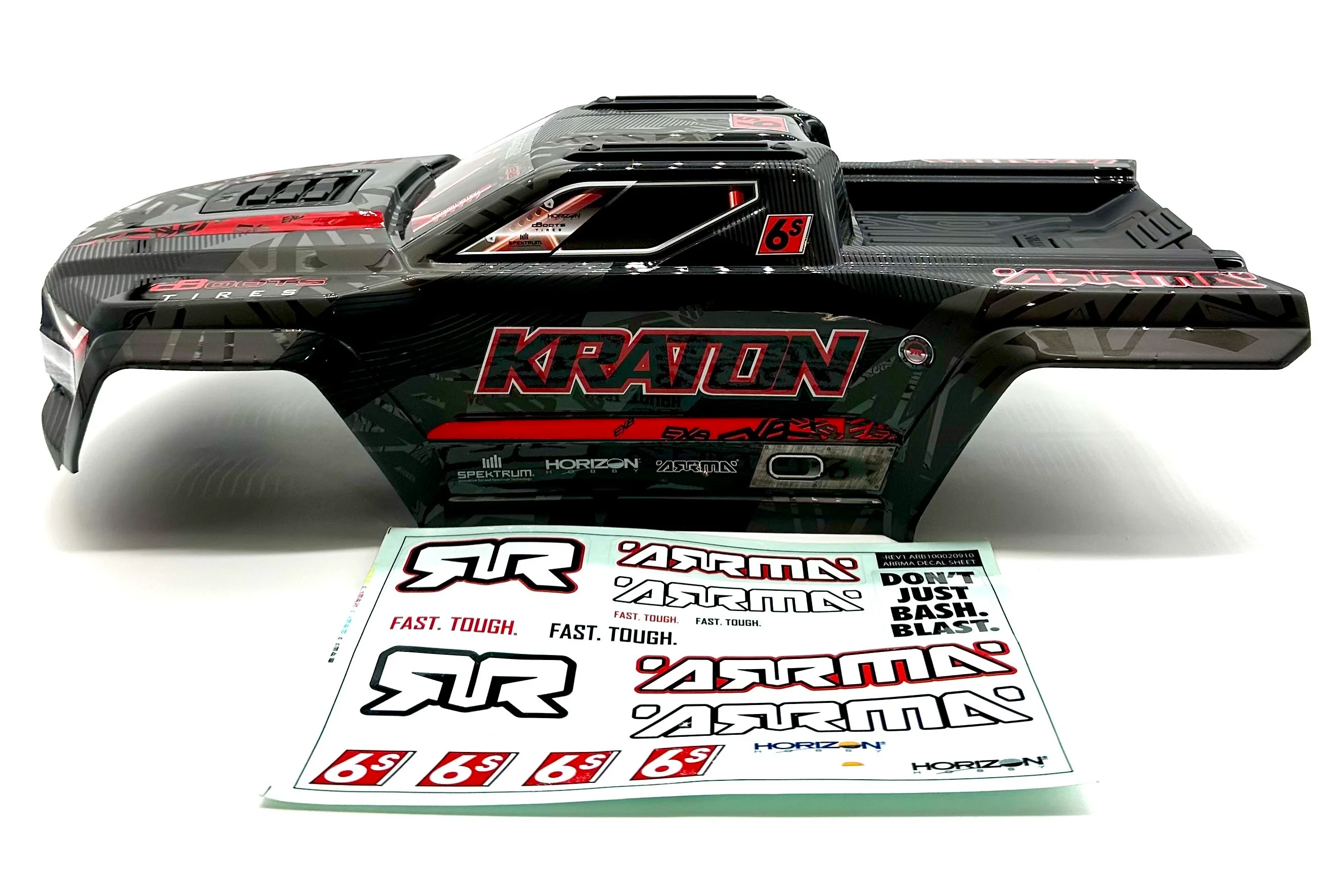 Arrma Kraton 6s EXB - BODY SHELL, Black/Red polycarbonate cover clipless ARA8708V6 - Image 5