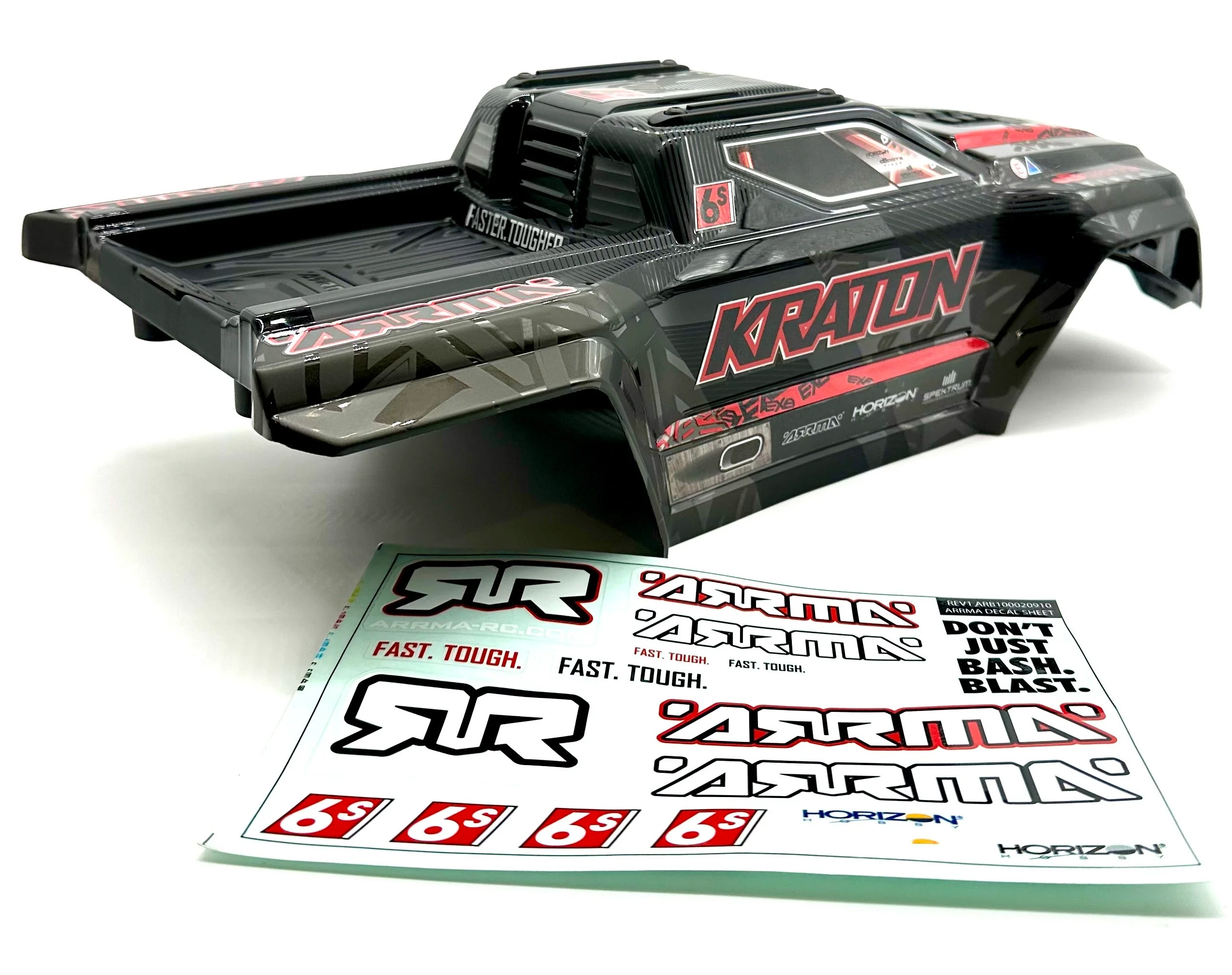 Arrma Kraton 6s EXB - BODY SHELL, Black/Red polycarbonate cover clipless ARA8708V6 - Image 7
