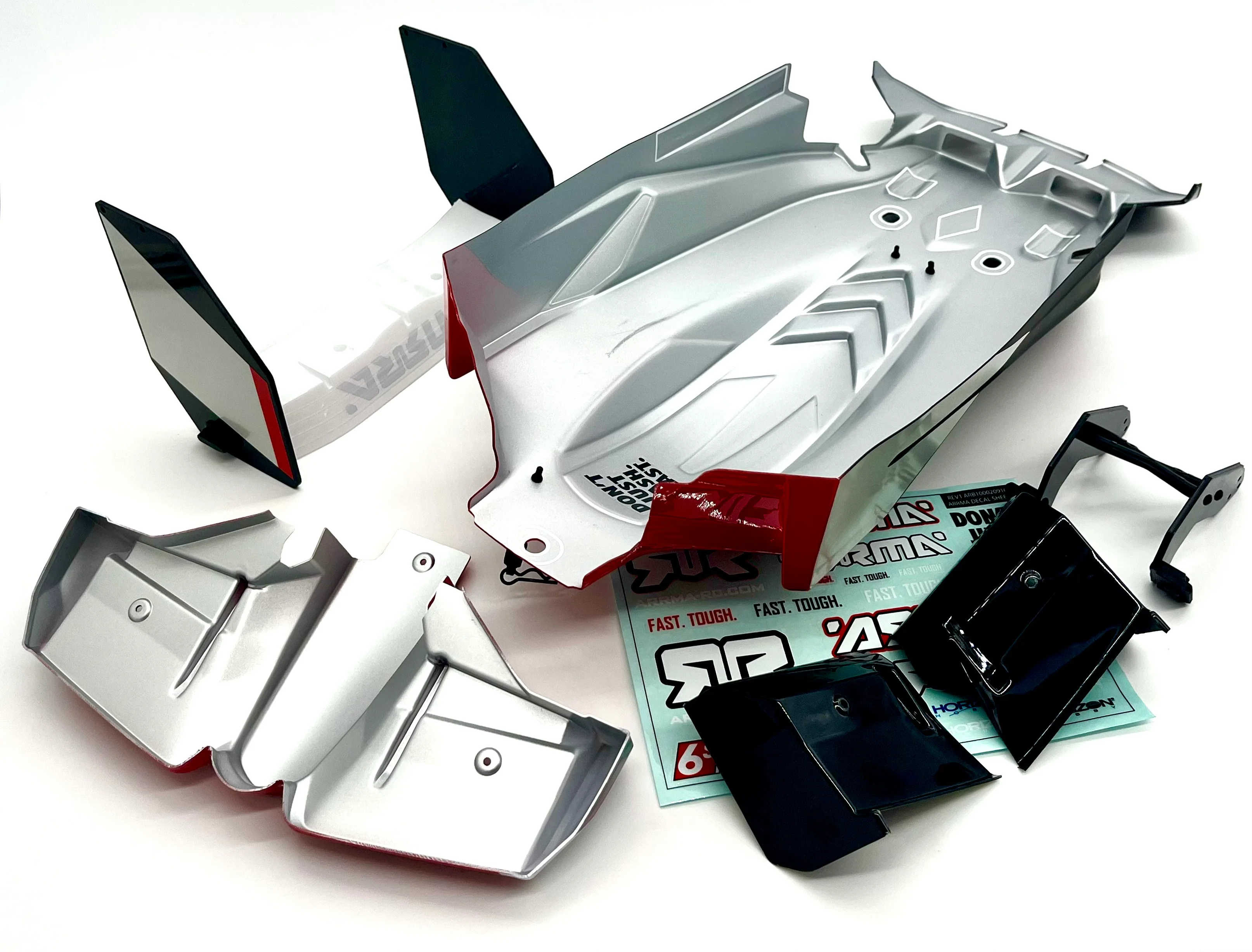 Arrma LIMITLESS 120 8s - BODY Shell, wing set mount (RED/BLACK ARA7816 - Image 3