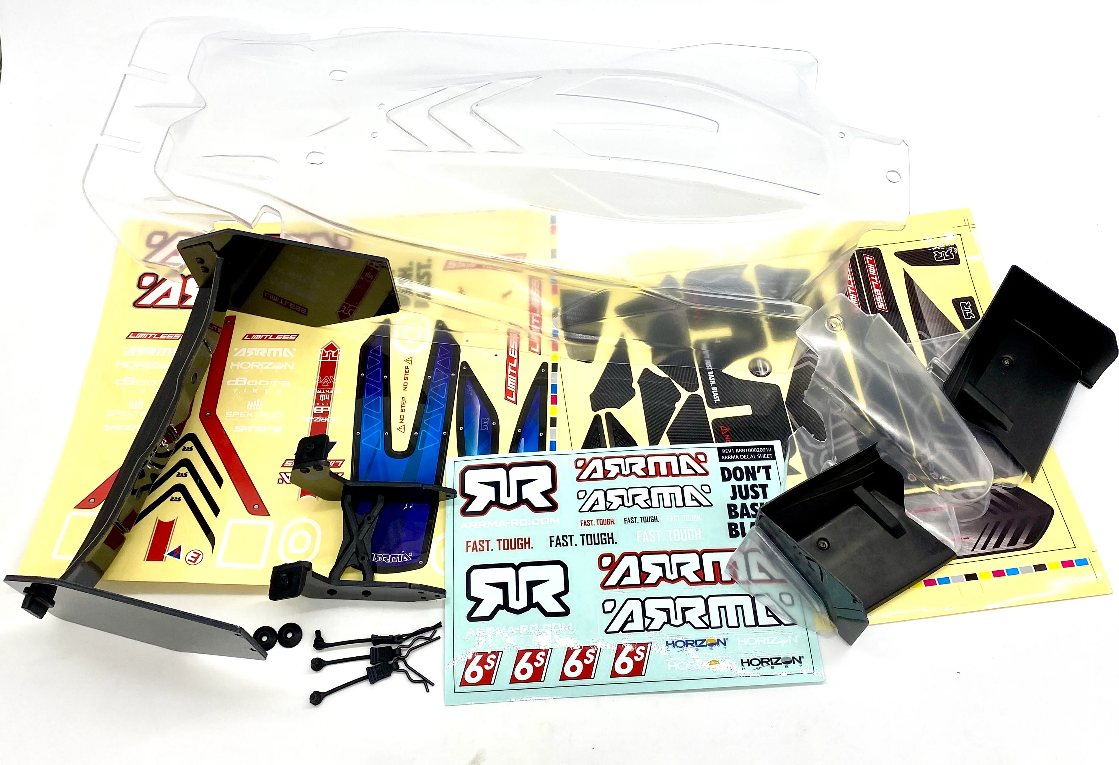 Arrma LIMITLESS v2 6s - Body Shell, wing set mount spoiler decals (Clear ARA7116V2 - Image 2