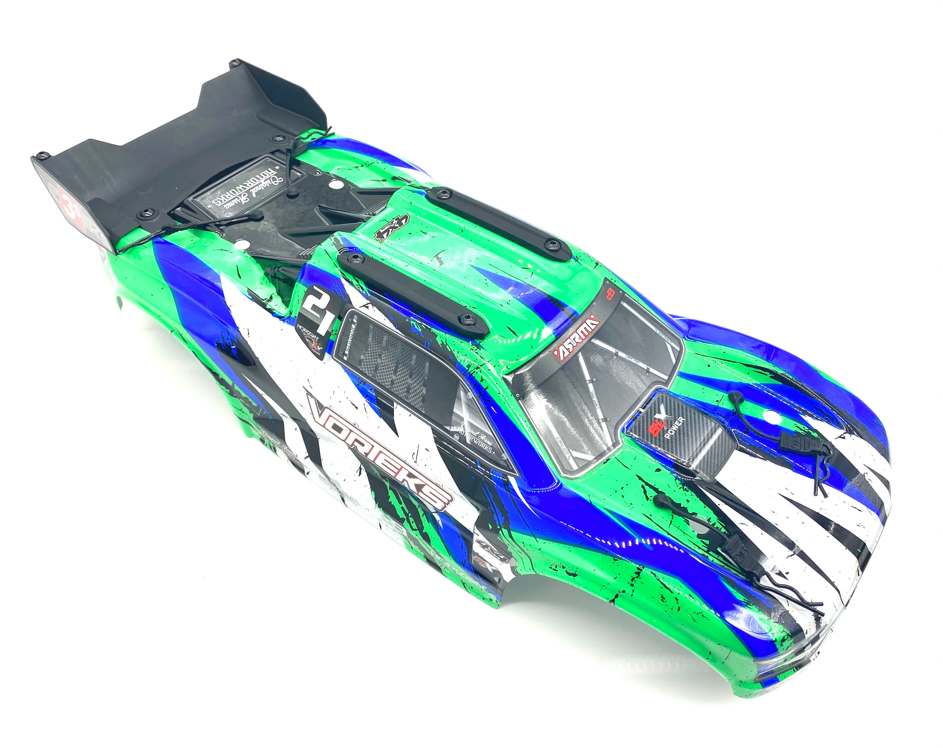 Arrma VORTEKS 4x4 3s BLX - Body Shell (GREEN/Black painted decalled ARA4305V3 - Image 4