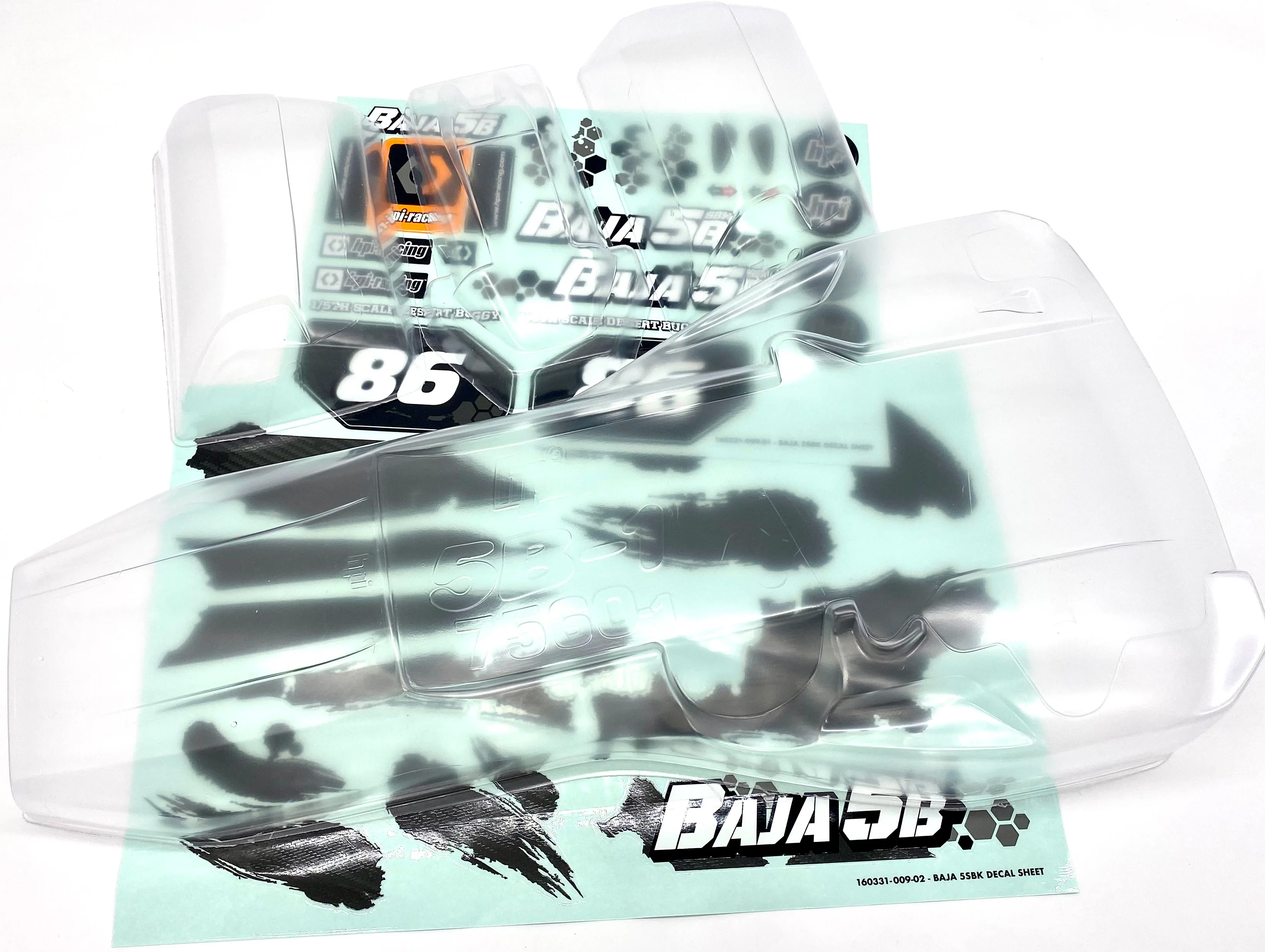 BAJA 5B SBK GAS - CLEAR UNPAINTED BODY 7560 shell & DECALS (stickers) HPI 160323