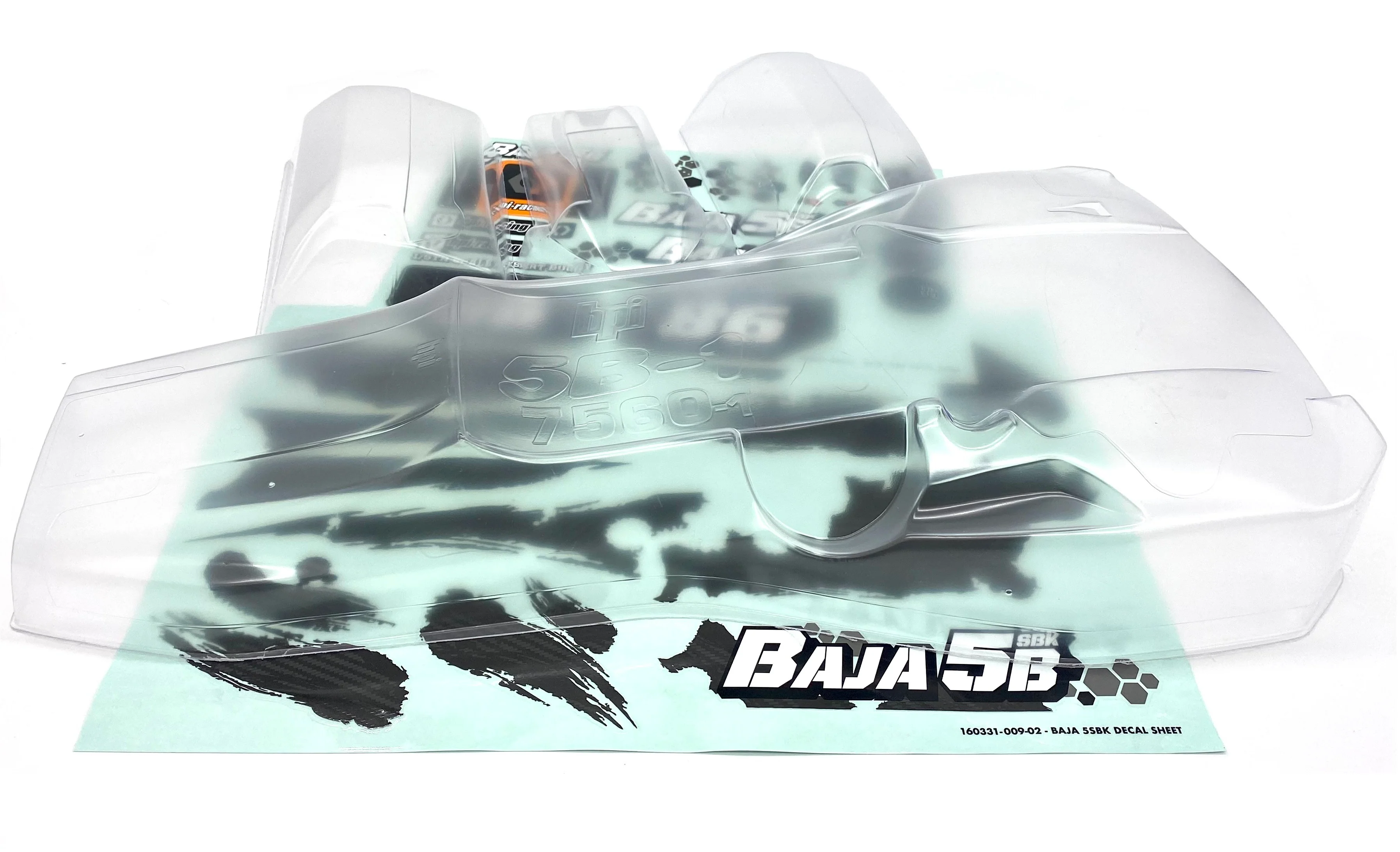 BAJA 5B SBK GAS - CLEAR UNPAINTED BODY 7560 shell & DECALS (stickers) HPI 160323 - Image 2