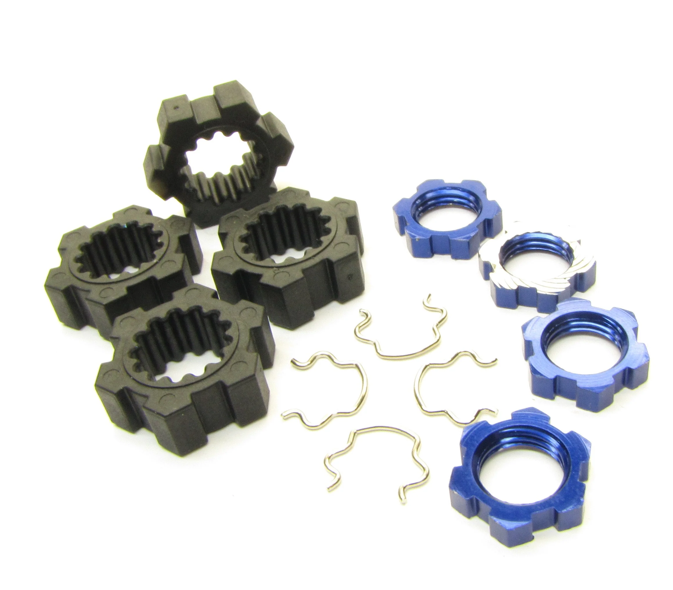 fits X-MAXX Wheel Hubs, (BLUE) 17mm Splined serrated Nuts & Hex Clips 77086-4