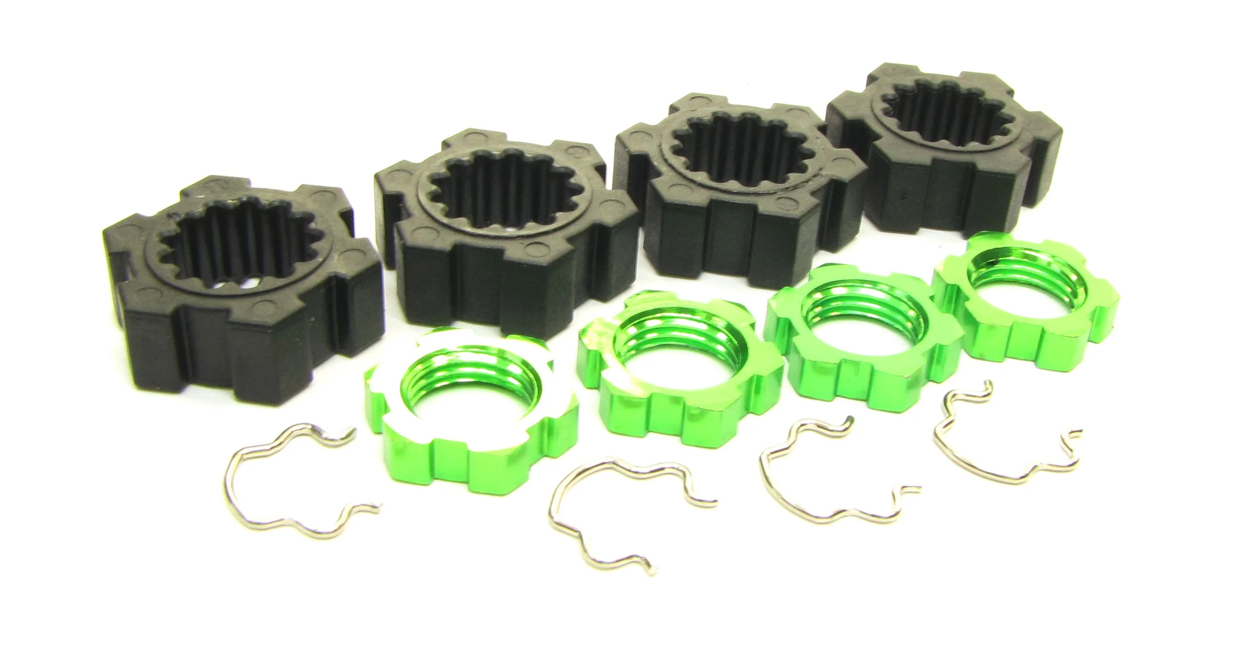 fits X-MAXX Wheel Hubs, 17mm GREEN Splined serrated Nuts & Hex Clips 77086-4