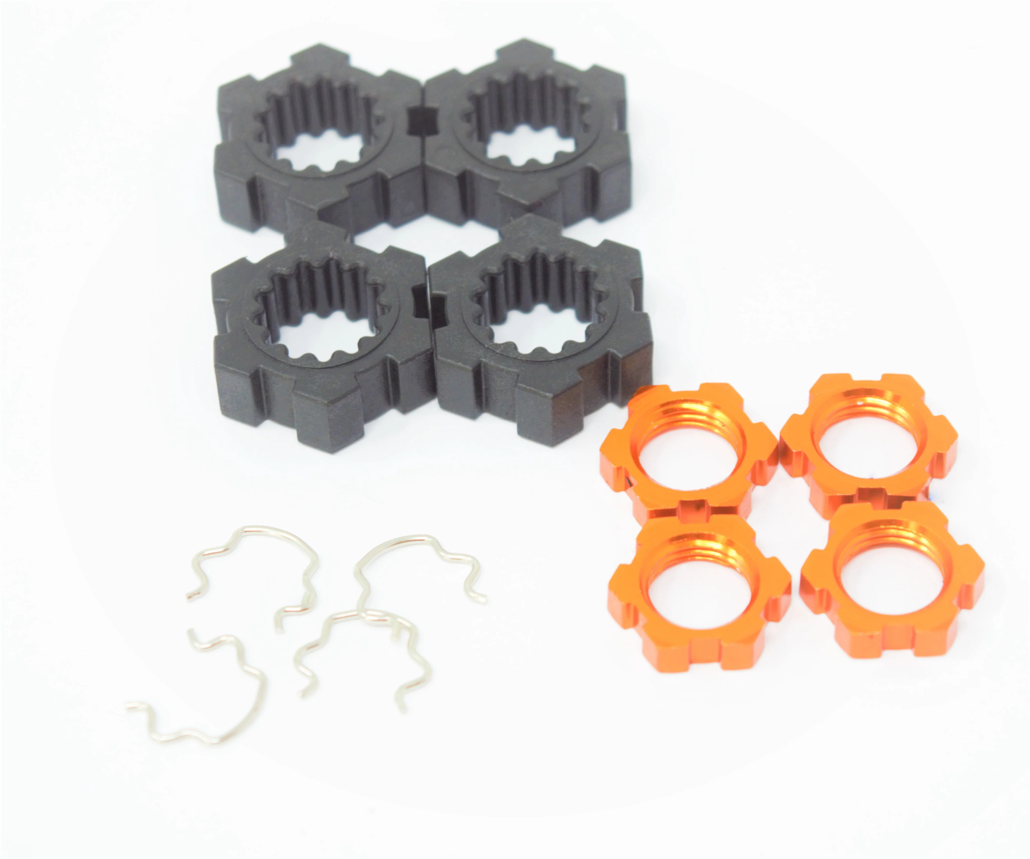 fits X-MAXX Wheel Hubs, (ORANGE) 17mm Splined serrated Nuts Hex Clips 77086-4