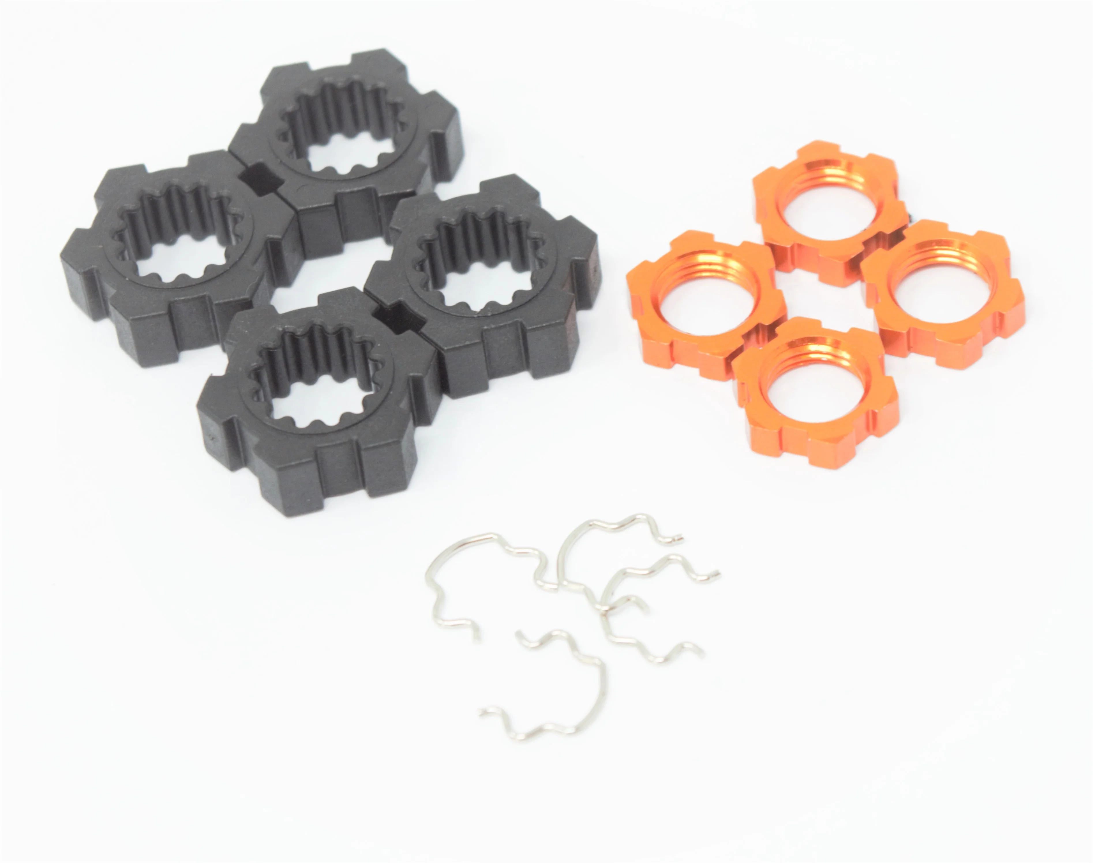 fits X-MAXX Wheel Hubs, (ORANGE) 17mm Splined serrated Nuts Hex Clips 77086-4 - Image 2