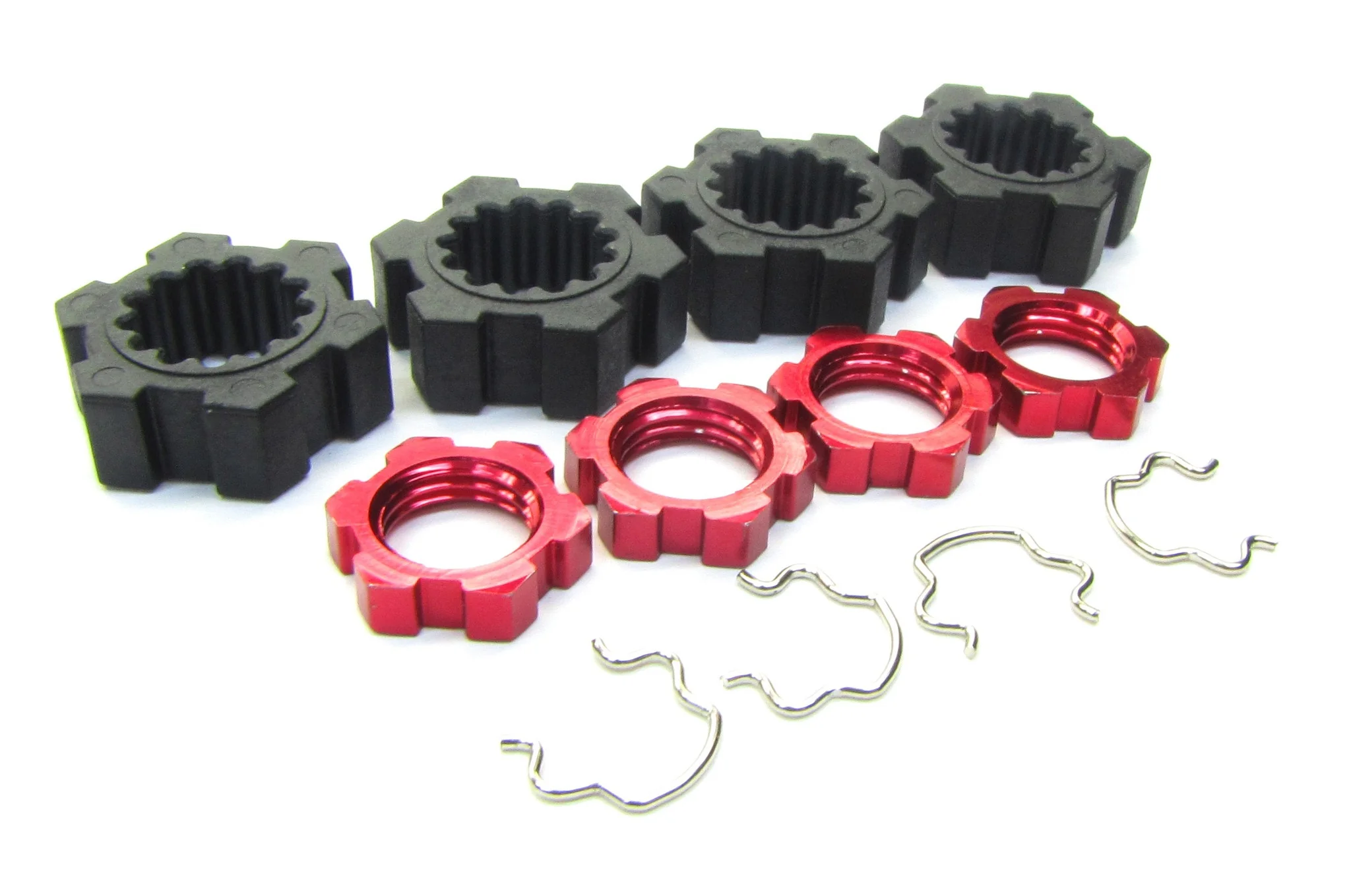 fits X-MAXX Wheel Hubs, (RED) 17mm Splined serrated Nuts & Hex Clips 77086-4