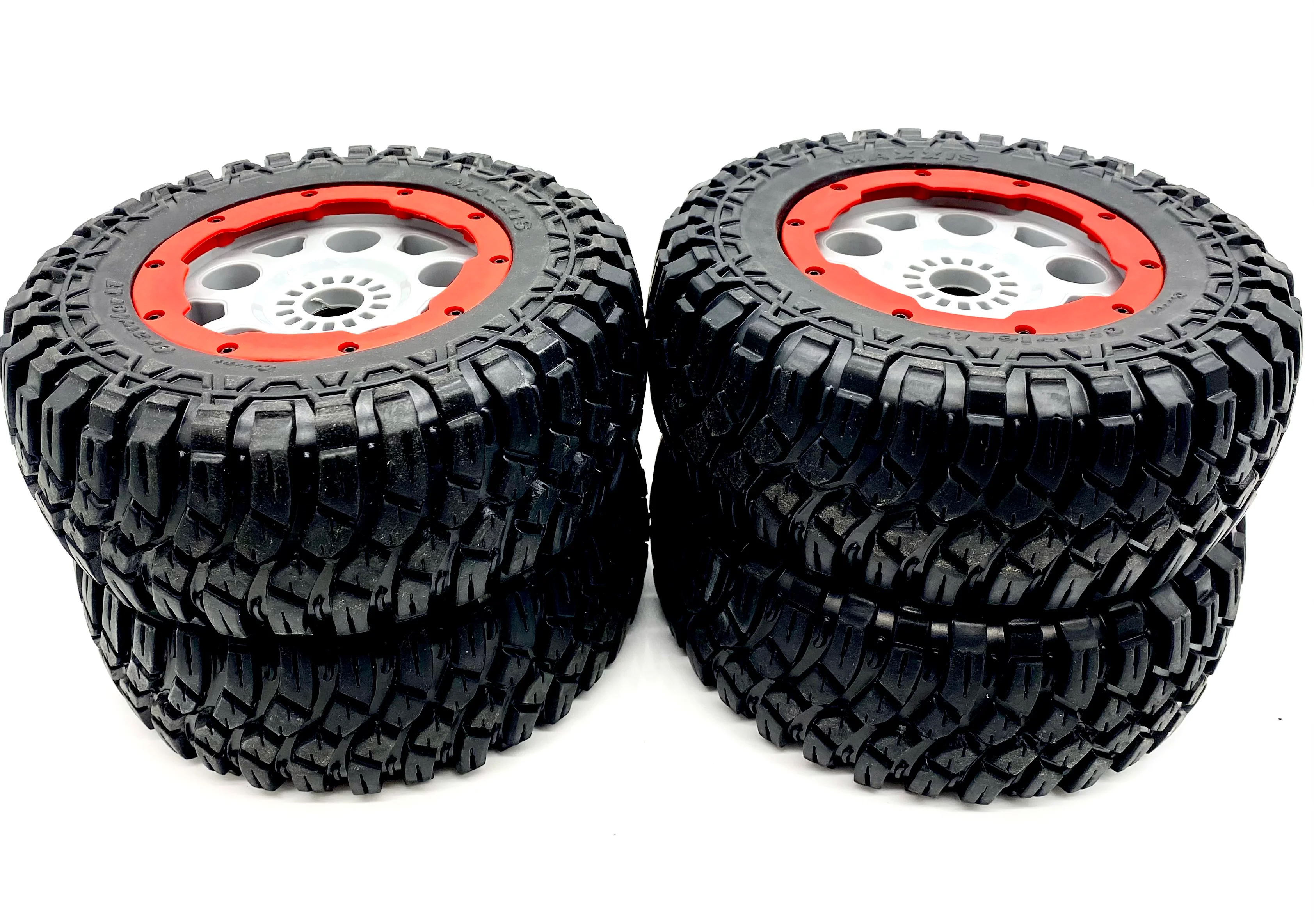 Losi DBXL-E - Wheels & Tires (Front/Rear Beadlock, 24mm Hex, Silver/Red LOS05020V2