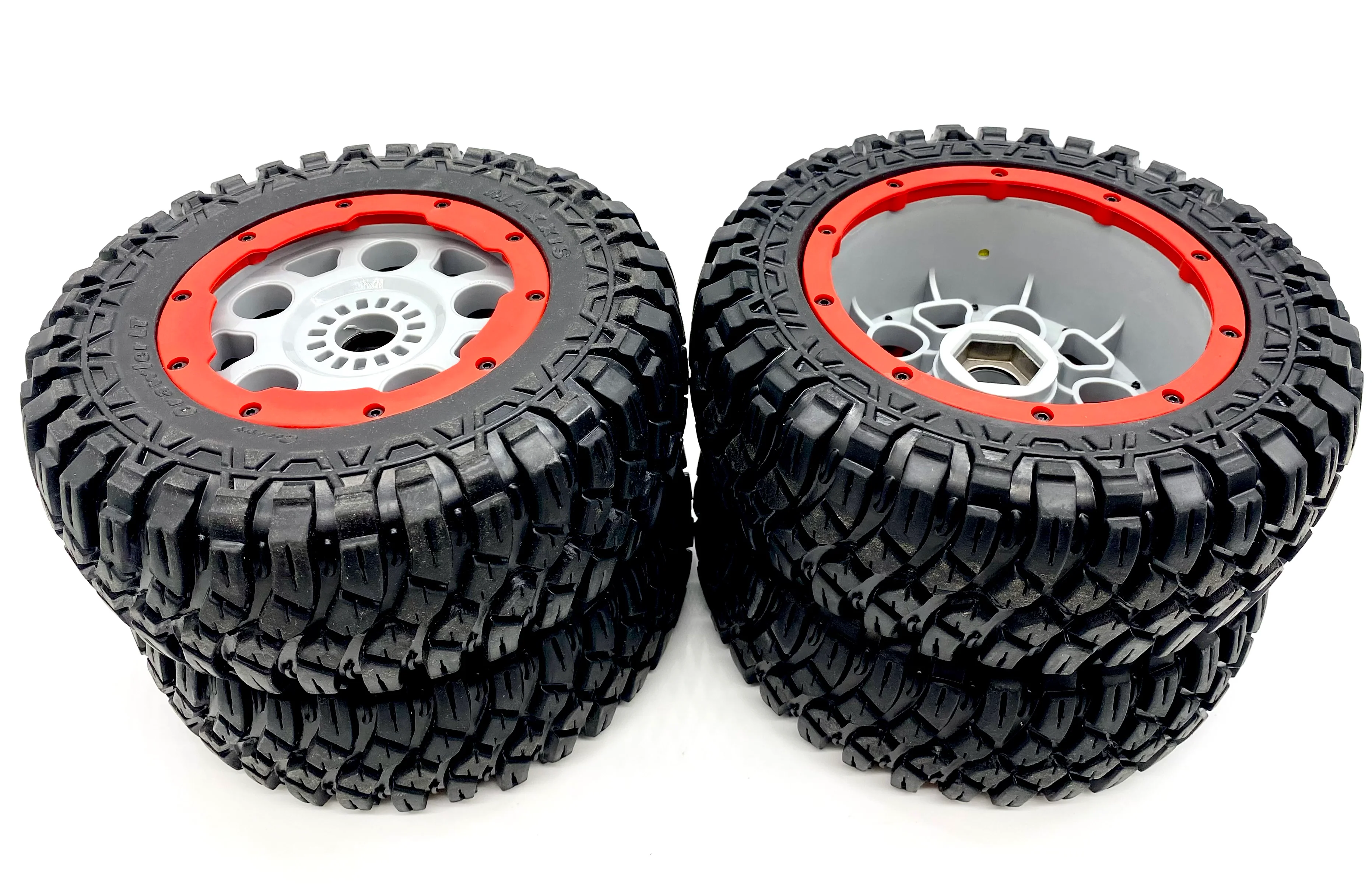 Losi DBXL-E - Wheels & Tires (Front/Rear Beadlock, 24mm Hex, Silver/Red LOS05020V2 - Image 2