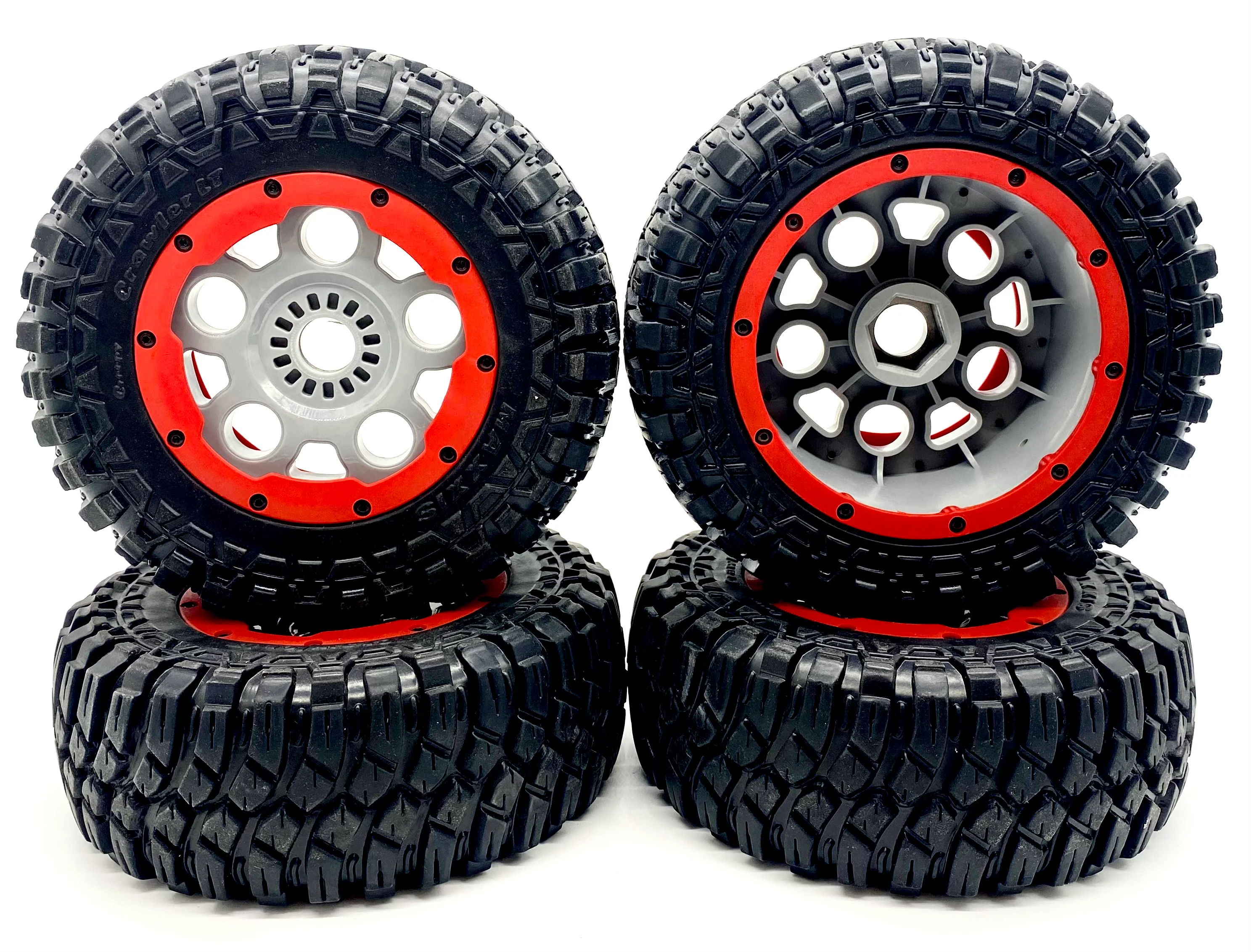 Losi DBXL-E - Wheels & Tires (Front/Rear Beadlock, 24mm Hex, Silver/Red LOS05020V2 - Image 3