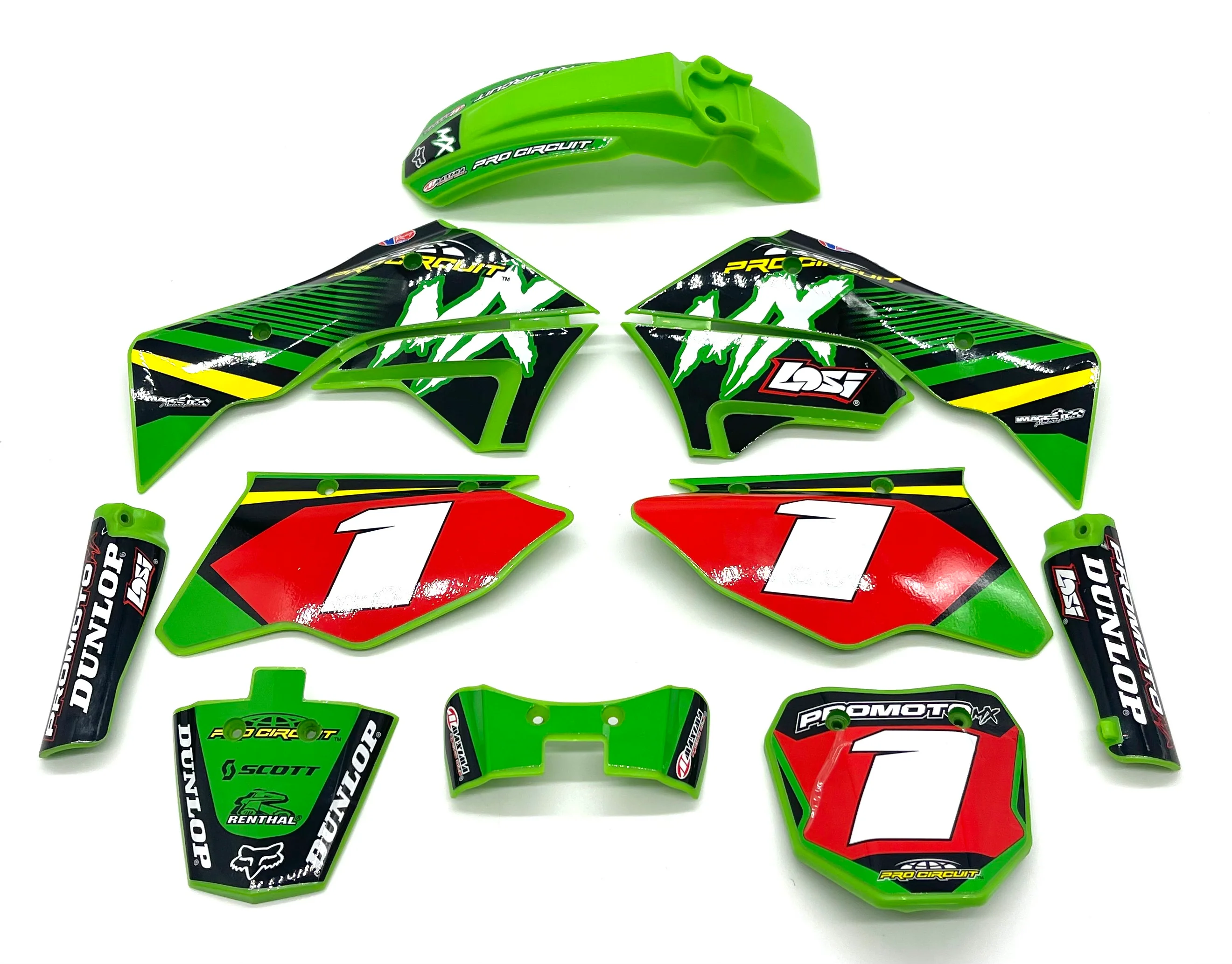 Losi Promoto - Body Plastics Green wrapped, fairing parts LOS06000