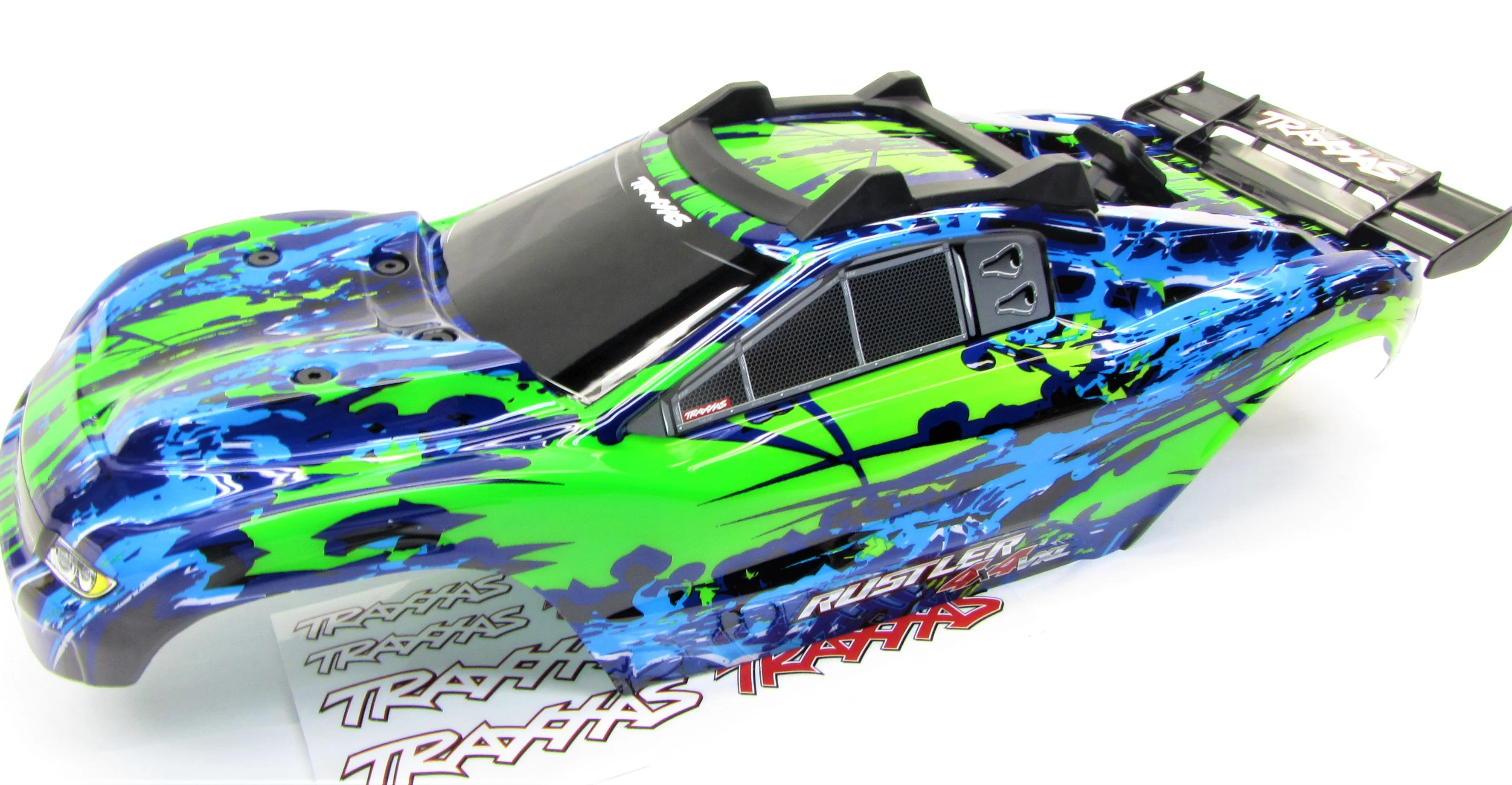 RUSTLER 4x4 BODY Shell (GREEN & Blue Cover Shell decals clipless mount VXL 67076-4