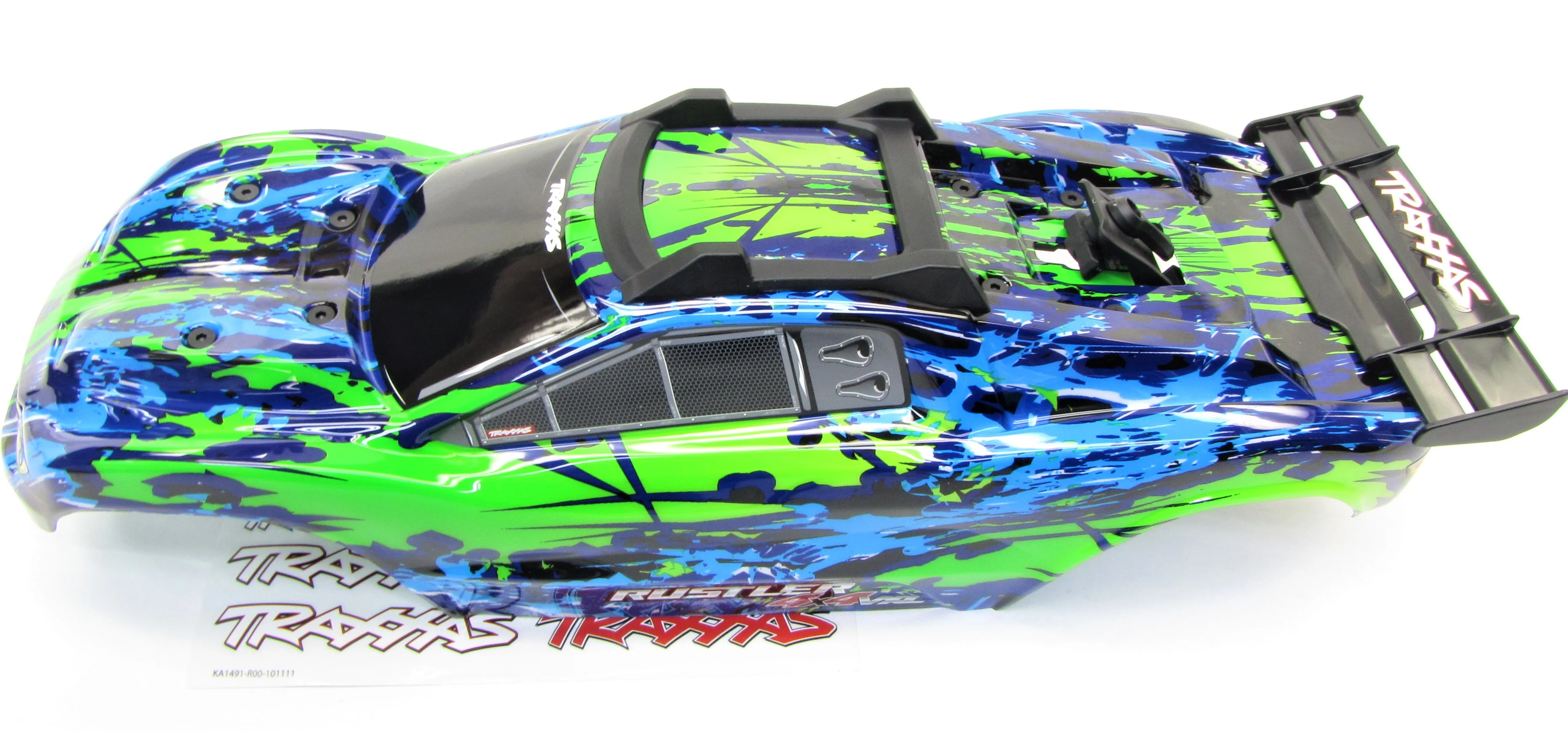 RUSTLER 4x4 BODY Shell (GREEN & Blue Cover Shell decals clipless mount VXL 67076-4 - Image 2