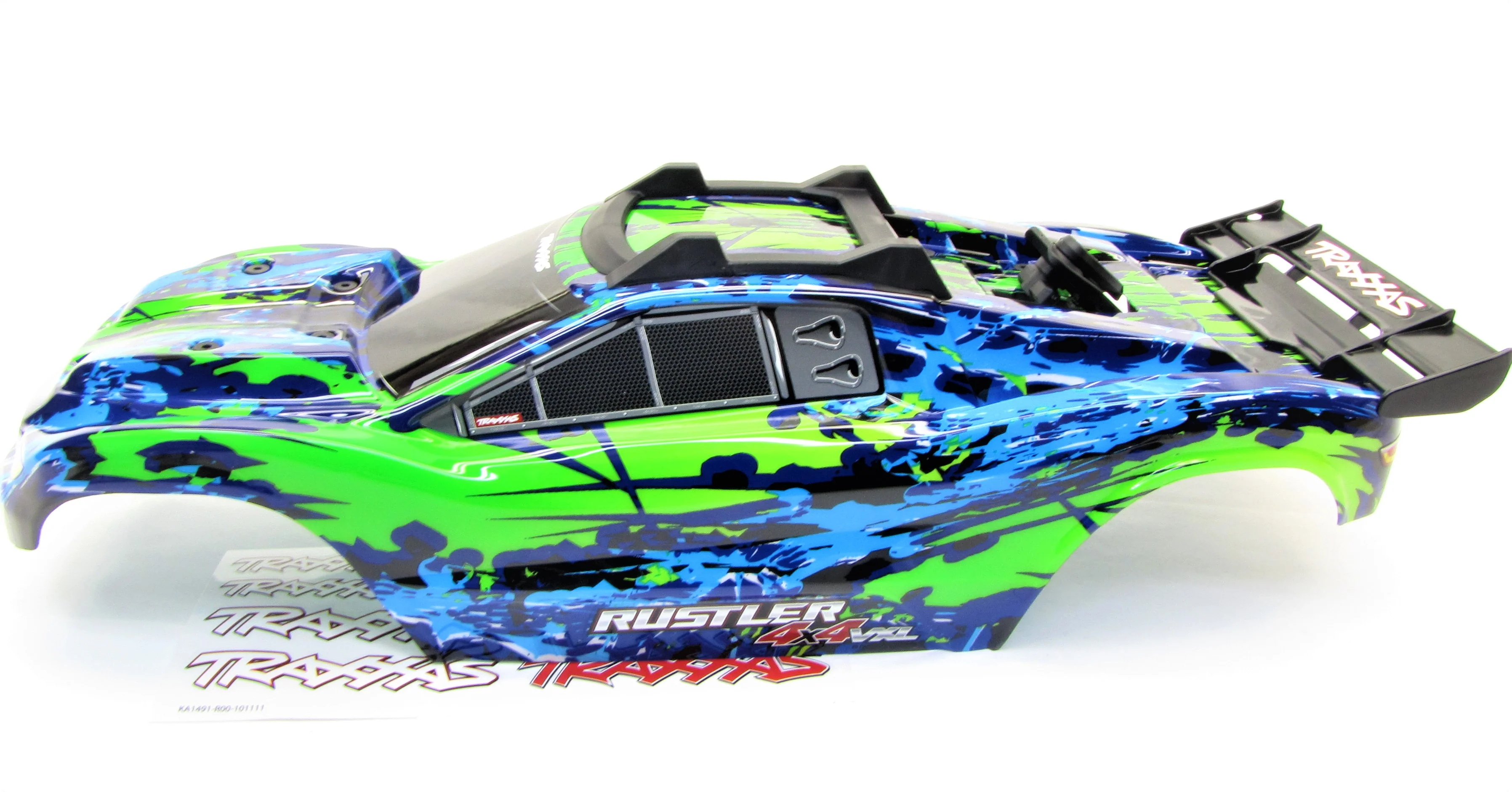 RUSTLER 4x4 BODY Shell (GREEN & Blue Cover Shell decals clipless mount VXL 67076-4 - Image 3