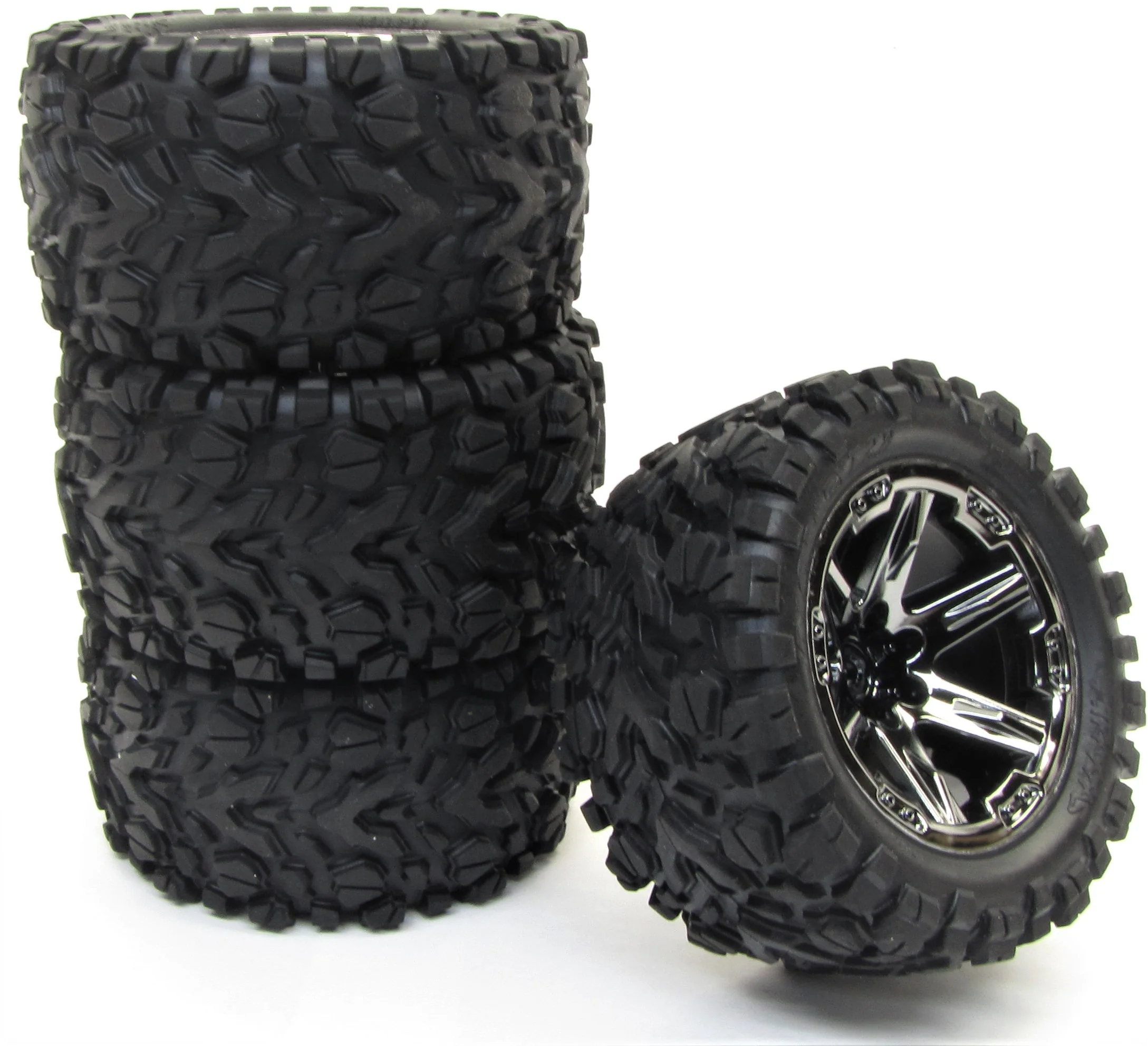 RUSTLER 4x4 TIRES, Wheels assembled (Black Chome Talon Tyres VXL 67376-4 - Image 3