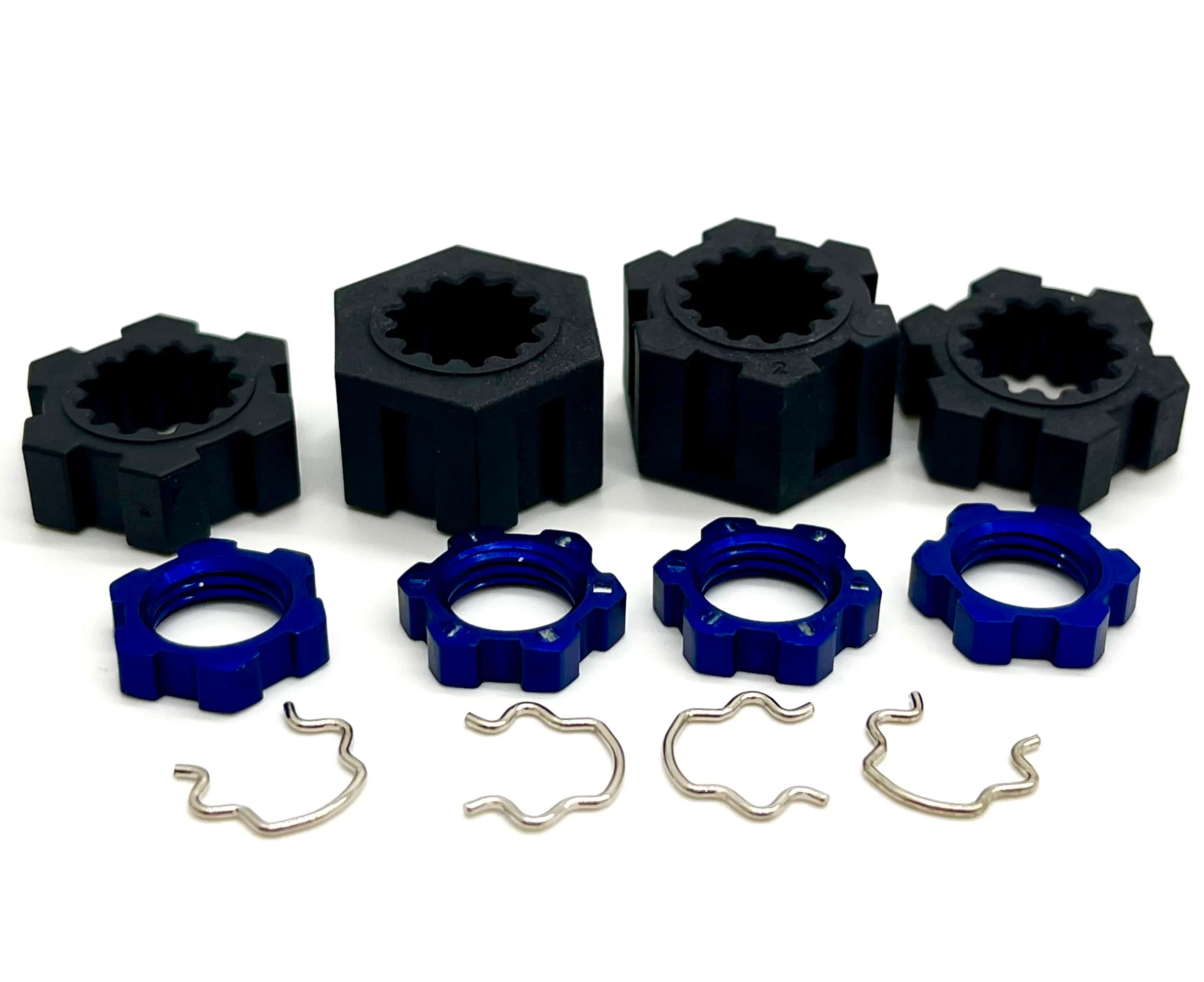 SAND CAR 17mm BLUE wheel hex nuts, 23mm splined hubs, clips front/rear Traxxas 109076-4