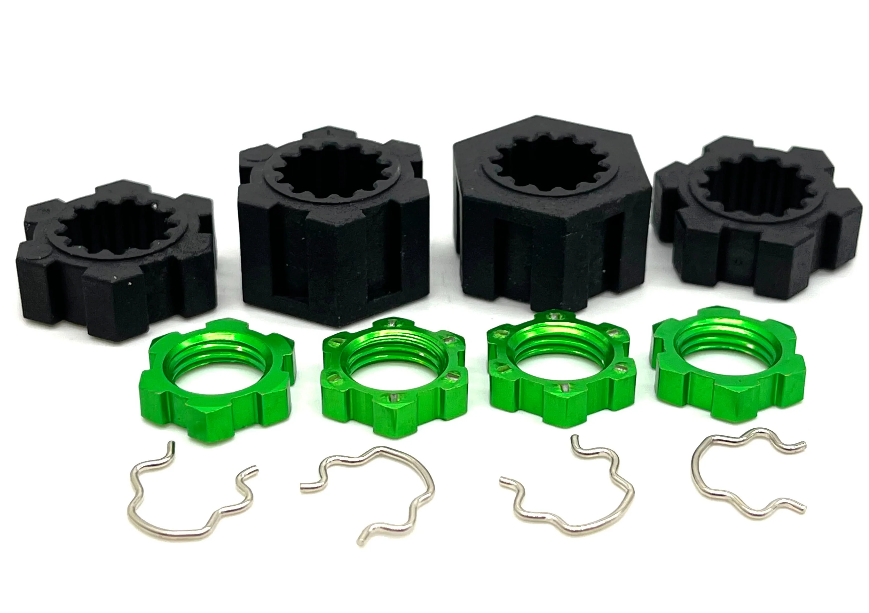 SAND CAR 17mm GREEN wheel hex nuts, 23mm splined hubs, clips front/rear Traxxas 109076-4