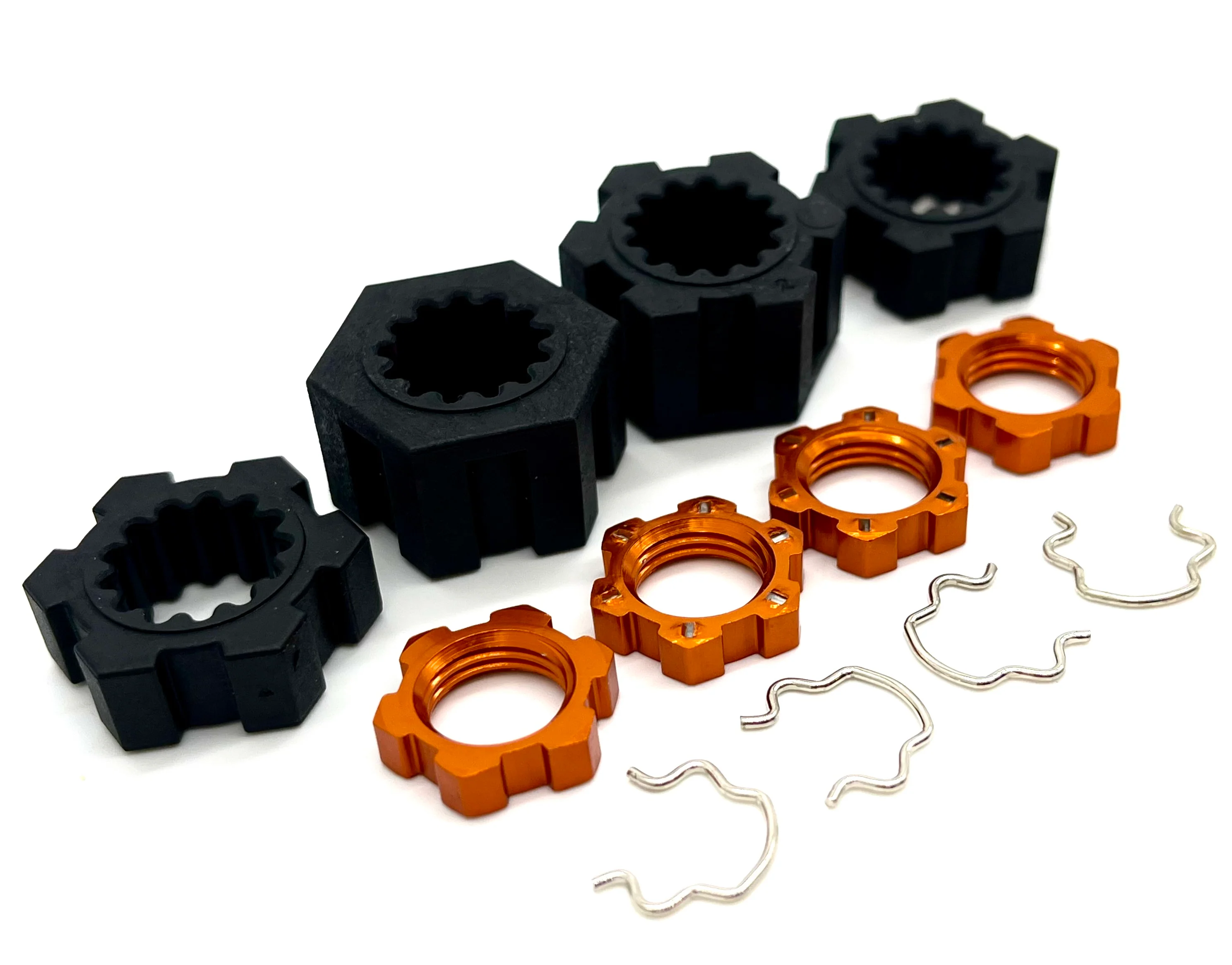 SAND CAR 17mm ORANGE wheel hex nuts, 23mm splined hubs, clips front/rear Traxxas 109076-4 - Image 2