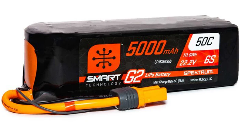 Spektrum 22.2v 5000mAh 6s 50C Smart G2 LiPo Battery IC5 SPMX56S50 - Image 2