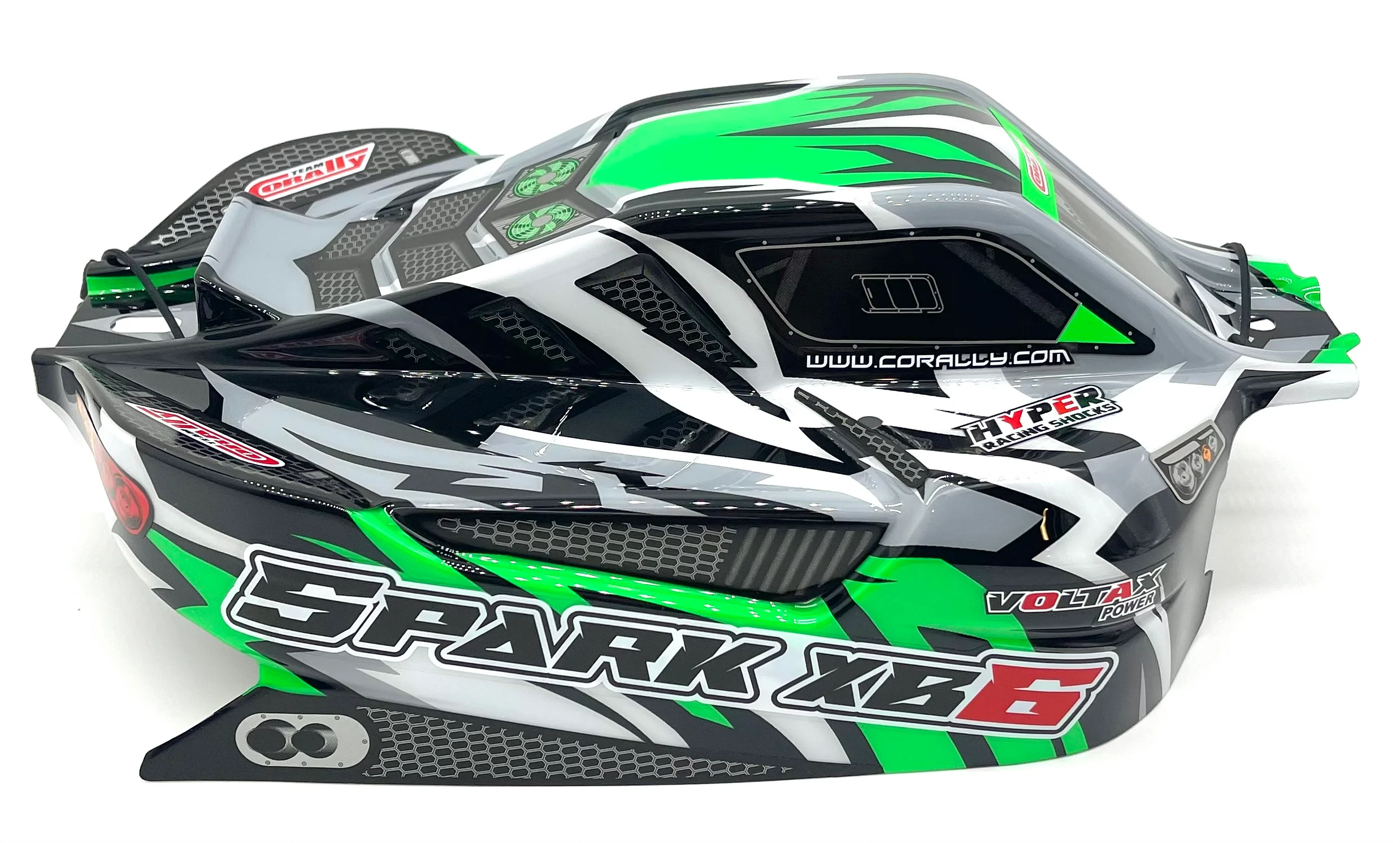 Team Corally SPARK XB6 - Body Shell (Green polycarbonate cover & Body Pins C-00285 - Image 4