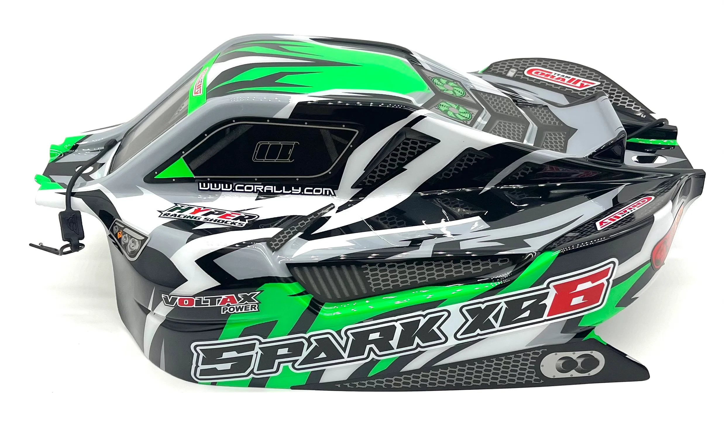 Team Corally SPARK XB6 - Body Shell (Green polycarbonate cover & Body Pins C-00285 - Image 7