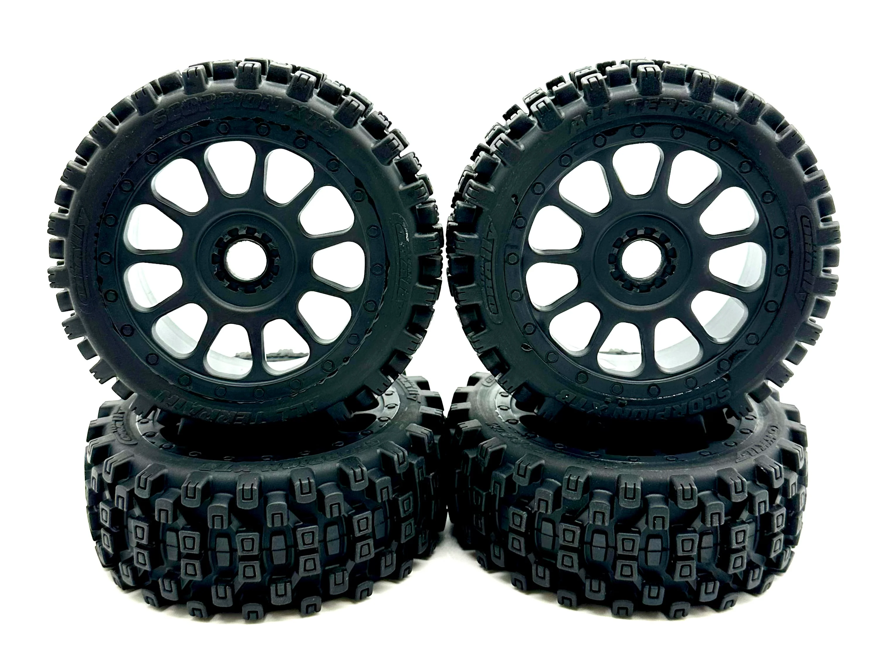Team Corally SYNCRO-4 - Tires (Scorpion XTB - Off-Road 1/8 Buggy Tires - Glued on Black Rims C-00287