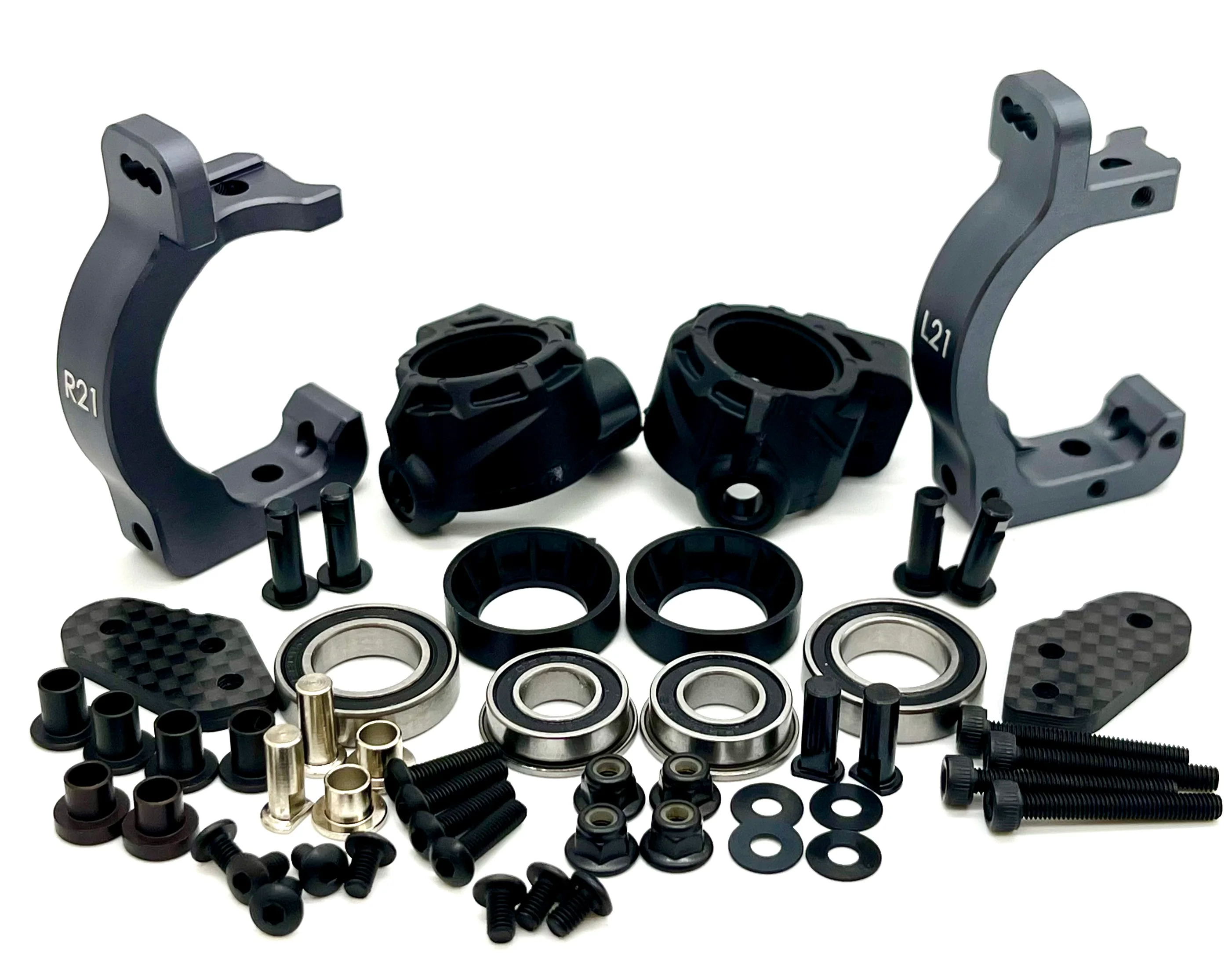 Tekno NB48 2.2 Nitro FRONT SPINDLE and Carriers (Bag I) (spindle, carrier, bearings, hubs TKR9305