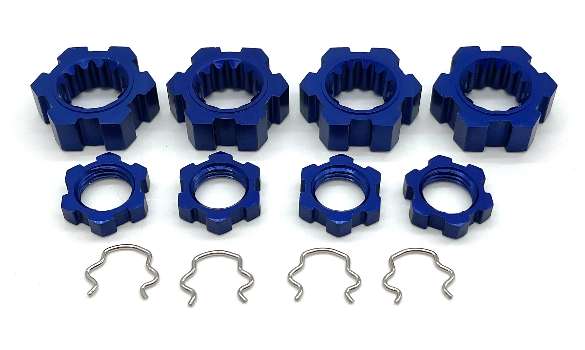XRT Ultimate Wheel Hubs, (Blue 17mm Splined serrated Nuts & Hex Clips Traxxas 78097-4 - Image 2